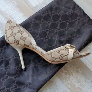 Gucci Hollywood D'Orsay Horsebit Peep Toe Heels